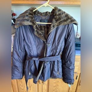 Ellen Tracy S Faux Fur and leather trim jacket